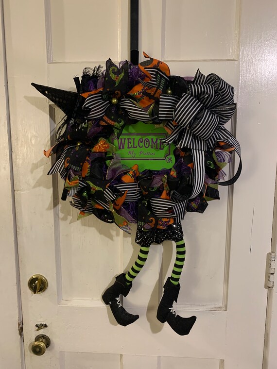 Prelit Halloween Remote Control Witch Wreath Etsy