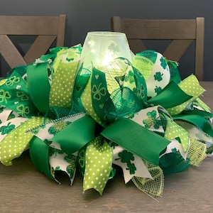 Pre-lit St Patrick's Day Table Centerpiece, Shamrock Vase with Fairy Lights