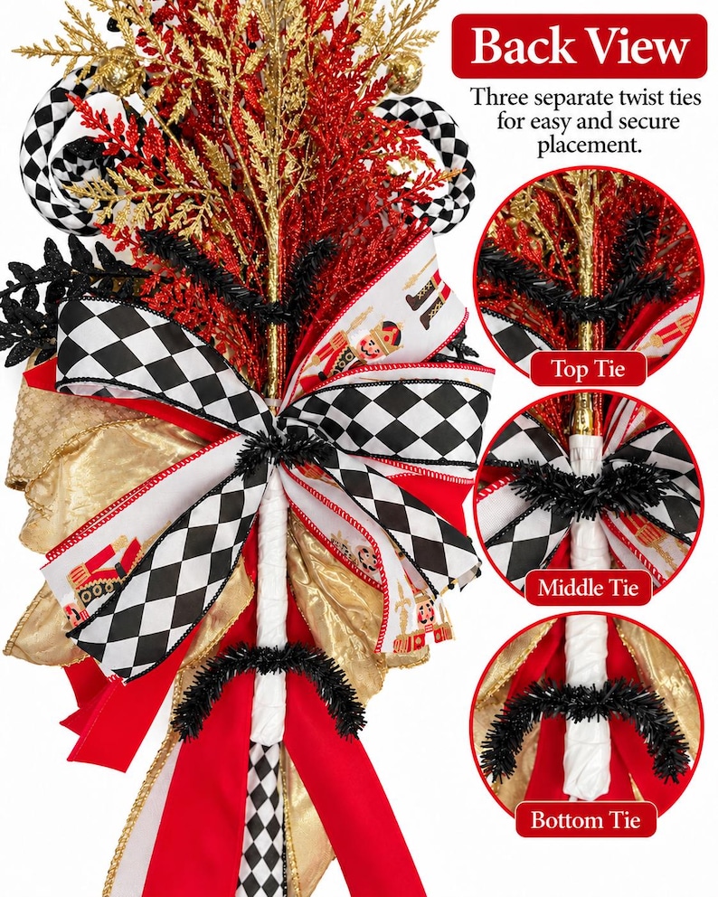 Many Trees Top View Pattern Large Nutcracker Tree Top, Christmas Bow Tree Topper, Handcrafted ...