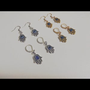 Evil Eye Hamsa Schutz Ohrhänger und Leverback Ohrringe (Silber und Gold)