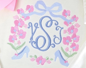 Embroidered Princess Monogram Sweatshirt, Toddler Floral Bow Pullover