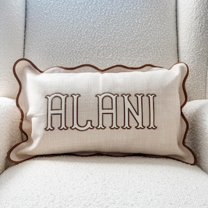 Scalloped Applique Pillow Cover, Monogram pillow, Baby room pillow, Name pillow cover, Monogrammed pillow, Custom dorm pillow
