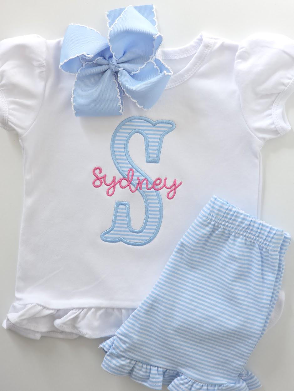Personalized Monogram Outfit | Custom Name Shirt, Ruffle Shorts Set - Etsy