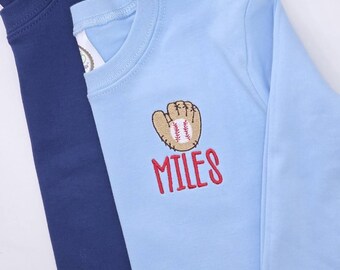Custom Embroidered Boys Sports Shirt, Personalized Name Toddler Baseball Football