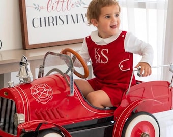Boys Red Corduroy Christmas JonJon, Personalized Monogram Holiday Outfit
