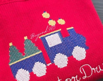 Personalized Boys Christmas Train Sweater, Custom Name Toddler Holiday Knit Outfit