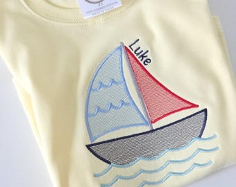 Personalized Baby Boy Sailboat Shirt, Embroidered Cotton Nautical Outfit