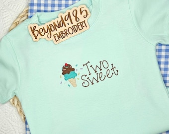 Embroidered Ice Cream Two Sweet Birthday Shirt, Toddler Girl Second Birthday Tee