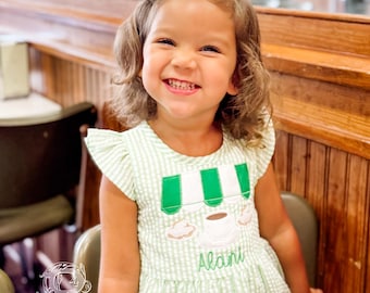 Girls New Orleans Cafe Du Monde Inspired Seersucker Dress