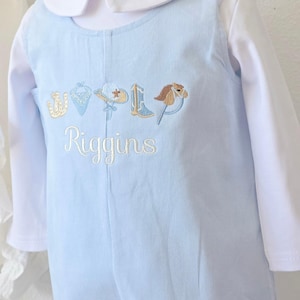 Personalized Baby Boy Longall | Blue Corduroy, Western Embroidery