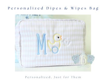 Personalized Khaki Gingham Nylon Backpack Travel Set: Embroidered Kid's Backpack| Primary Colors