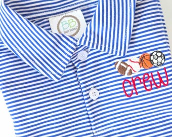 Custom Embroidered Boys Striped Polo Shirt, Personalized Toddler Monogram Shirt