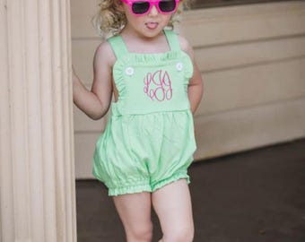 Personalized Baby Bubble Romper, Monogram Outfit, Heirloom Baby Clothes