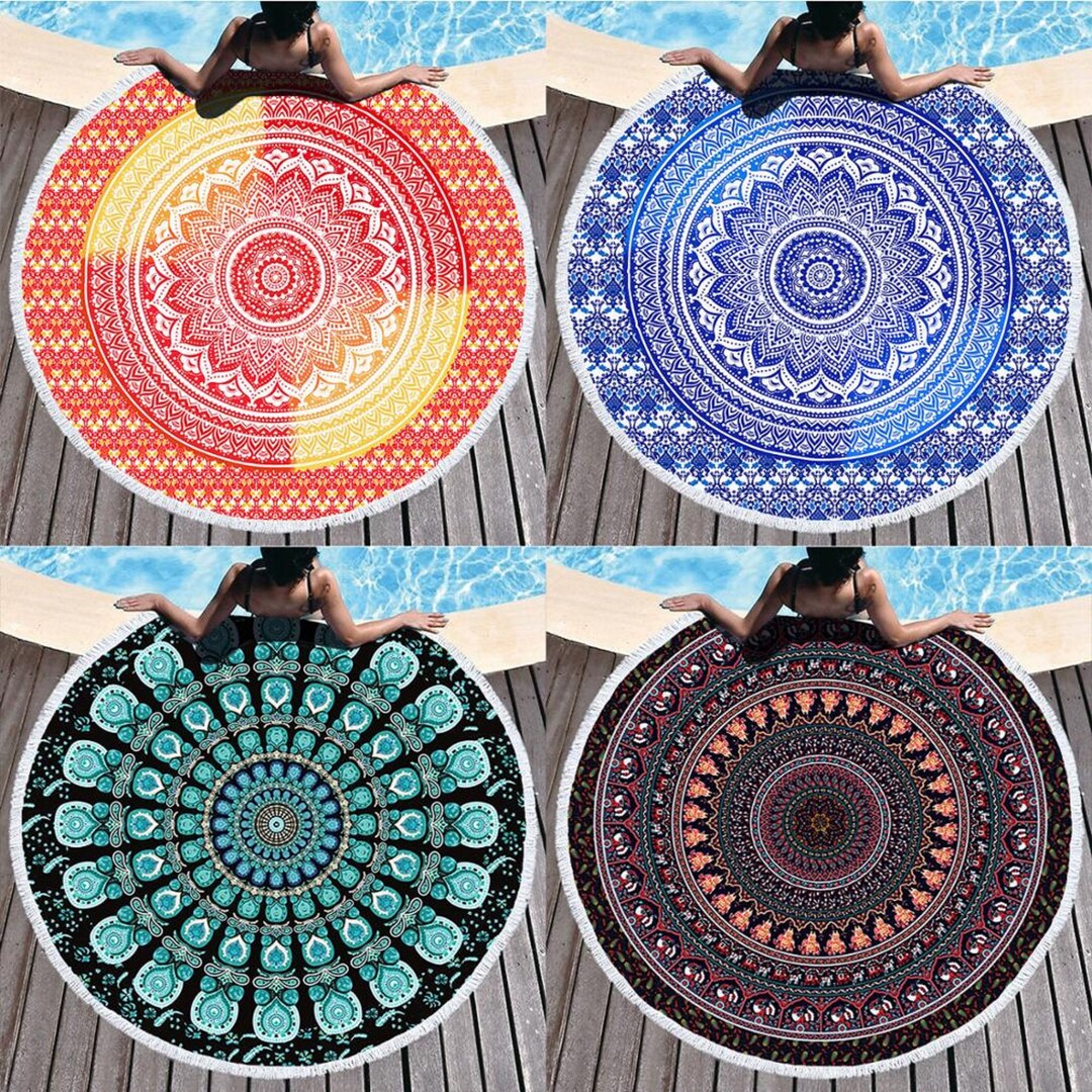 Mandala Round Beach Towel Tassel Bohemia Microfiber Bath Etsy