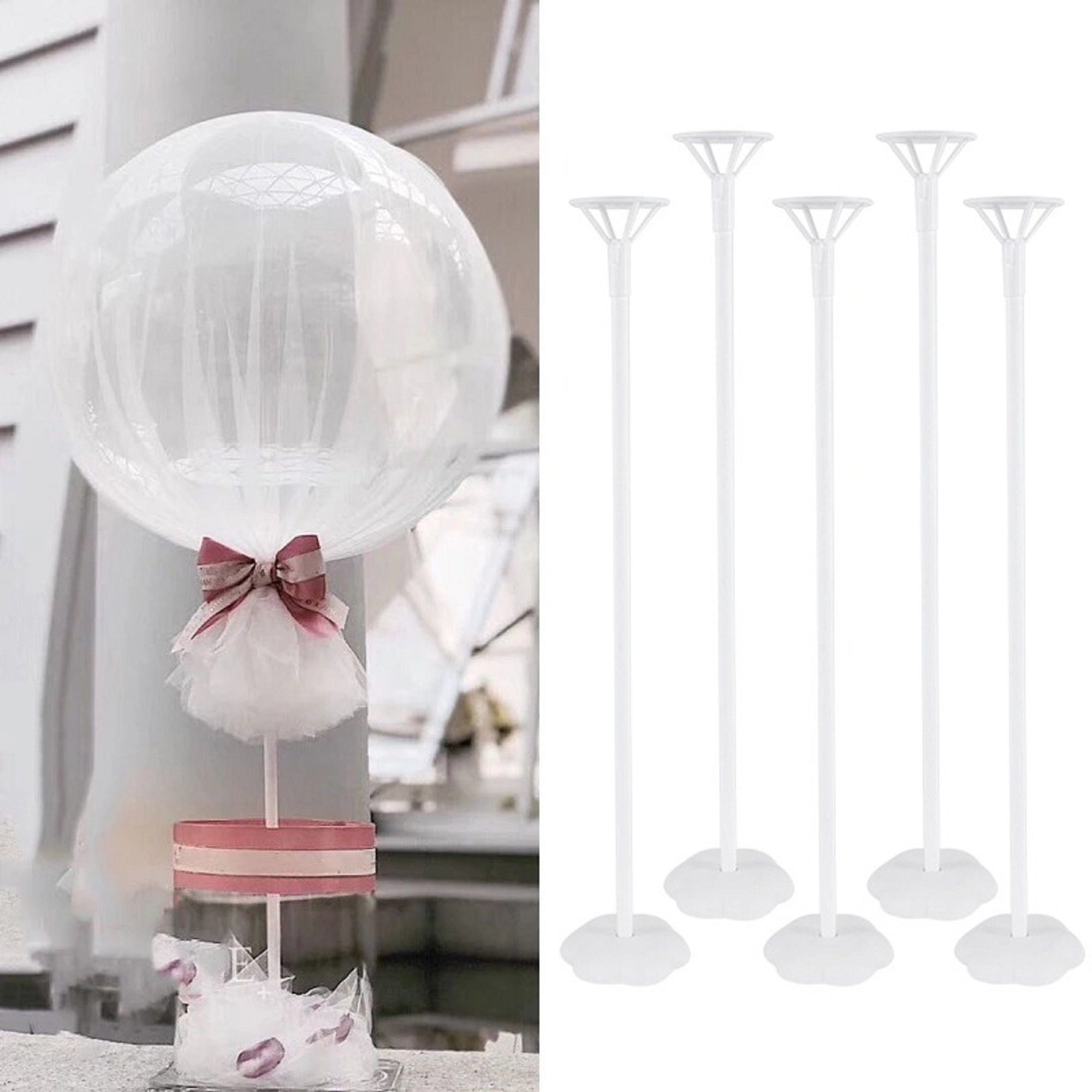 Balloon Cup with Balloon Pole and Flower Stand Base 10 Sets Balloon Stick Stand Balloon Base with Pole and Cup Table Desktop Centerpiece Holder 40cm White 