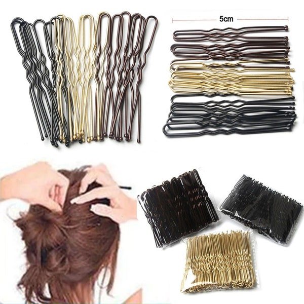 500 Pcs / Bag 5cm U Shaped Alloy Hairpins Waved Hair Clips Simple Metal Bobby Pins Barrettes Bridal Hairstyle Tool Women Hair Pins