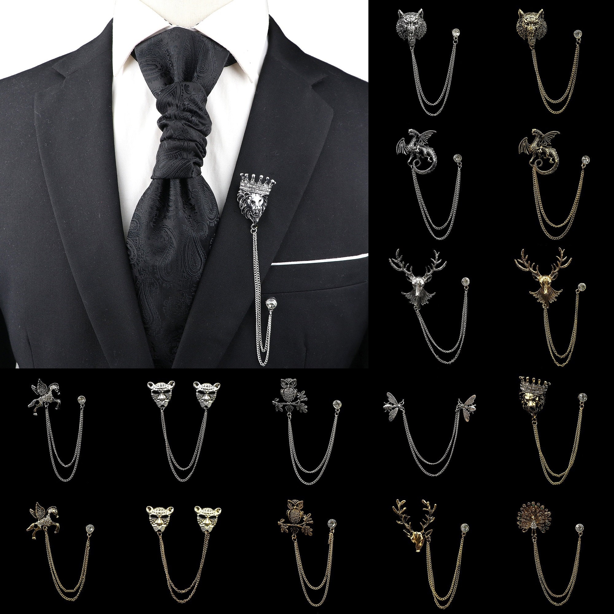 Creative Rhinestone Pins Available 2 Colors Men Suit Accessories