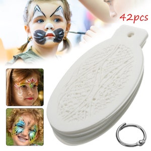 New White 42Pcs/set Face Painting Stencils Templates Professional Body Art Angel Rainbow Dots Scale Leopard Plastic Makeup Tools