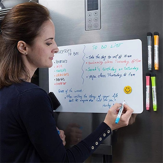 Tableau blanc magnétique A5, aimants pour réfrigérateur, lingettes sèches,  marqueur pour écriture, enregistrement, tableau de messages, bloc-notes de  rappel, cadeau pour enfant, cuisine -  France