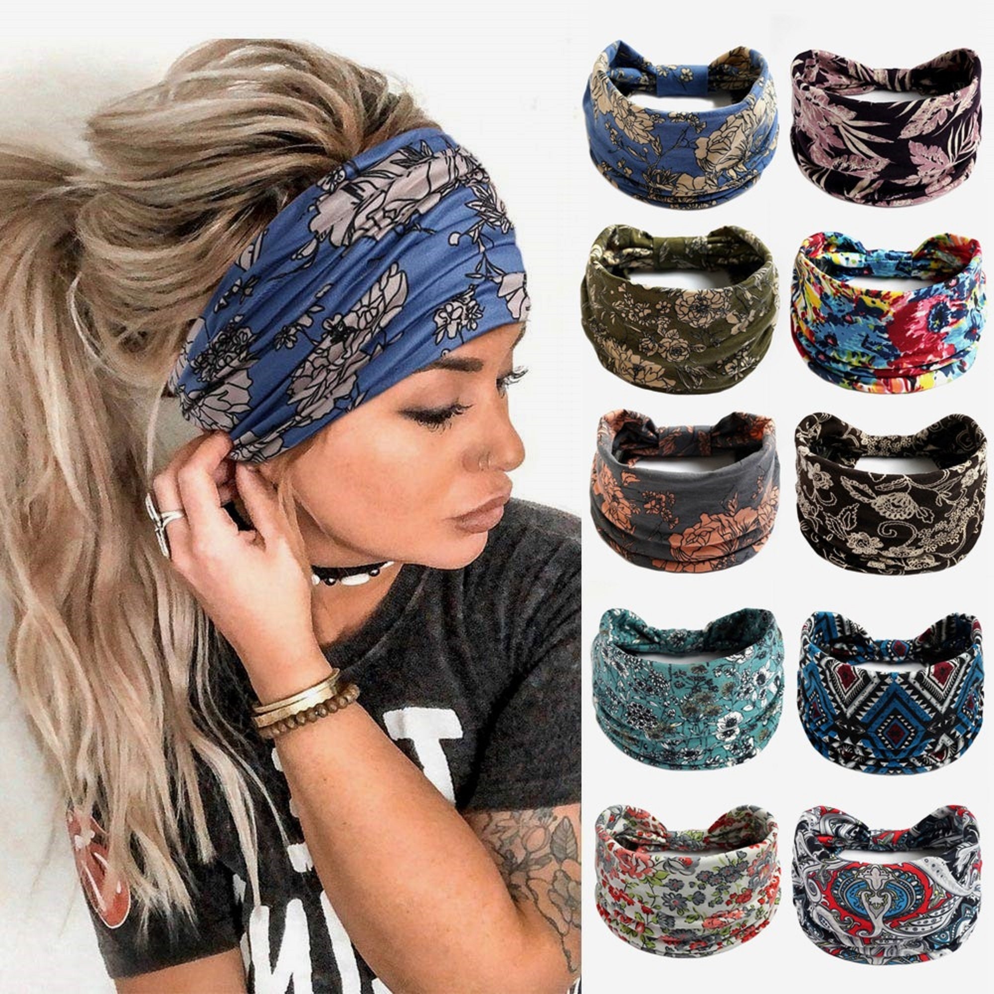 kuou Elastic Bandana Headband,Soft and Comfortable Wide Stretchy Headwrap for Women and Men 