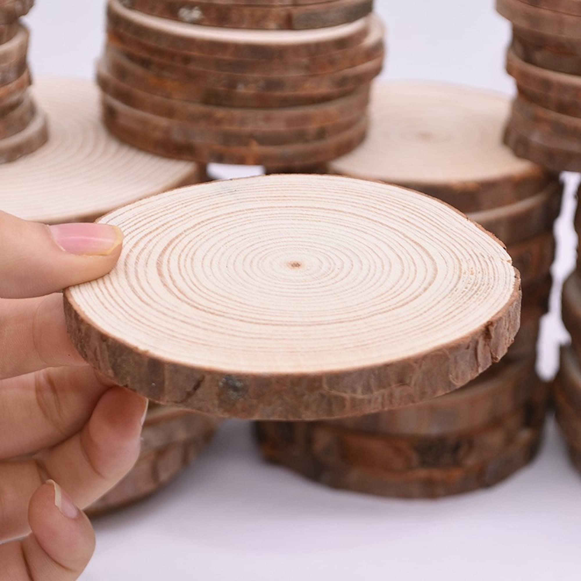 Unfinished Natural with Tree Bark Wood Slices 10 Pcs Wood Coasters Craft  Circles