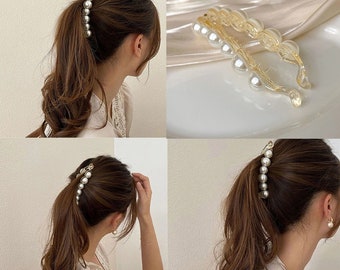 1Pc Pearls Hairpins Hair Clips Jewelry Banana Clips Headwear Women Hairgrips Girl Ponytail Barrettes Hair Pins Accessories Valentine's Day
