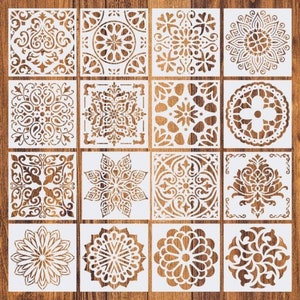 16pcs/set 15*15cm Mandala Painting Stencils DIY Drawing Scrapbook Wall Stencil Painting for Wood Floor Tiles Fabric Art Template