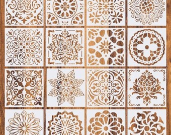 16pcs/set 15*15cm Mandala Painting Stencils DIY Drawing Scrapbook Wall Stencil Painting for Wood Floor Tiles Fabric Art Template