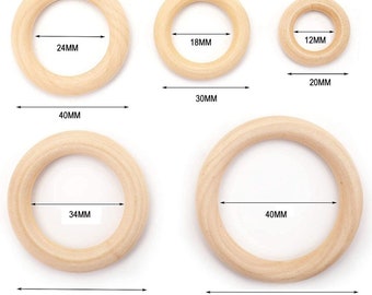LuanQI 15-100mm Natural Wood Rings Unfinished Solid Wooden Rings for  Macrame DIY Crafts Wood Hoops Decorate Jewelry Making