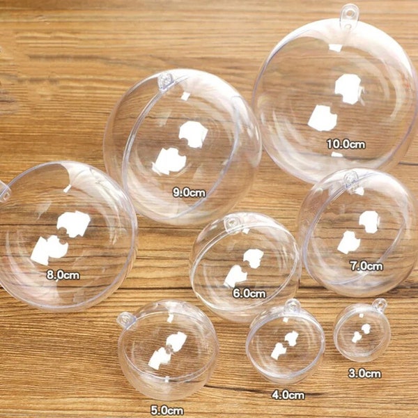 10PCS Fillable Clear Plastic Ornament Plastic Hanging DIY Craft Ball Box Round Shape for Christmas Birthday Wedding Party Decor