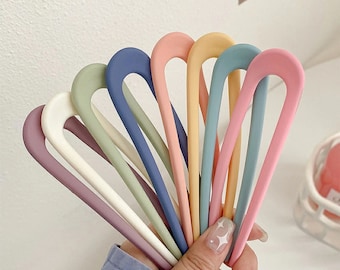 Fashion Candy Color Hair Sticks for Women Shell Hair Clip Pins Minimalist U Shape Girls Hairpins Hair Bun Maker Headwear Girls Hair Band