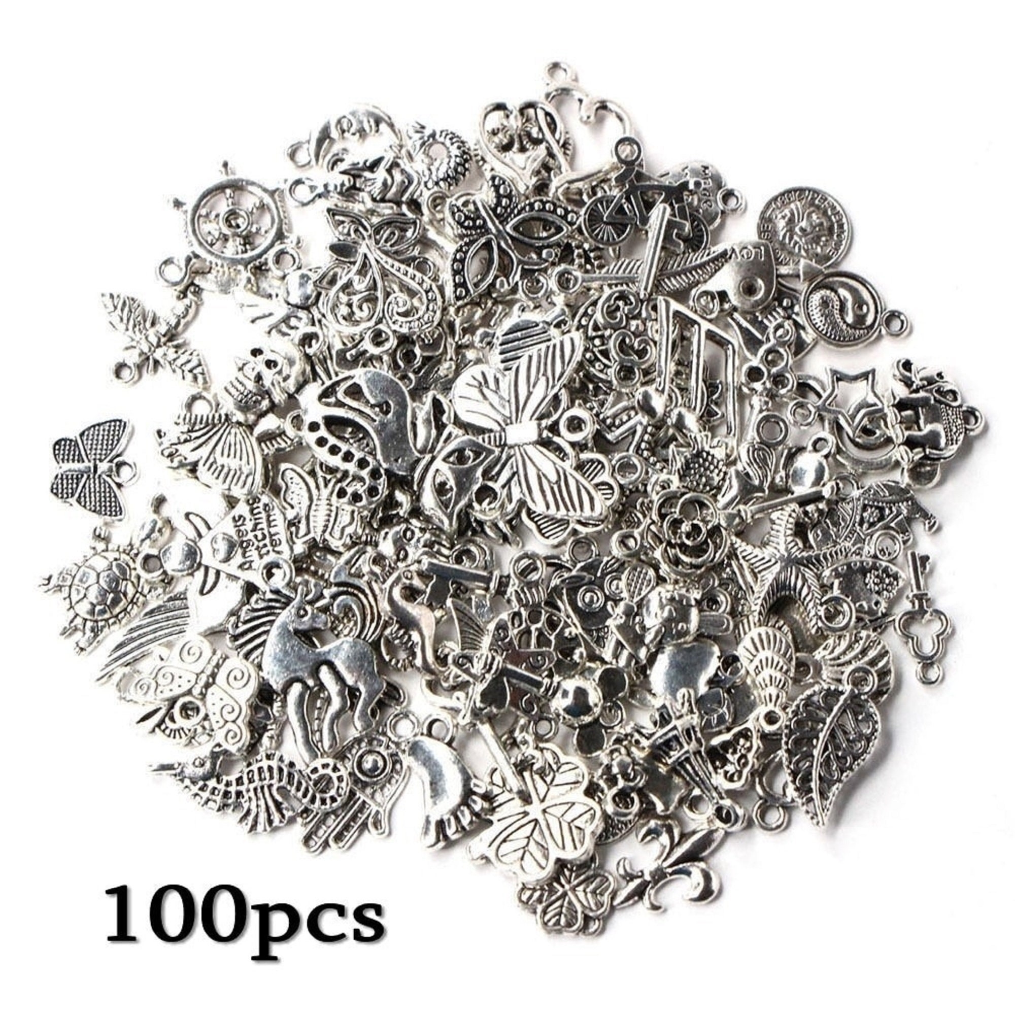 400 Pcs Silver Charms for Jewelry Making , Wholesale Bulk Lots Tiny Assorted Mixed Tibetan Silver Metal Pendants for DIY Necklace Bracelet Making