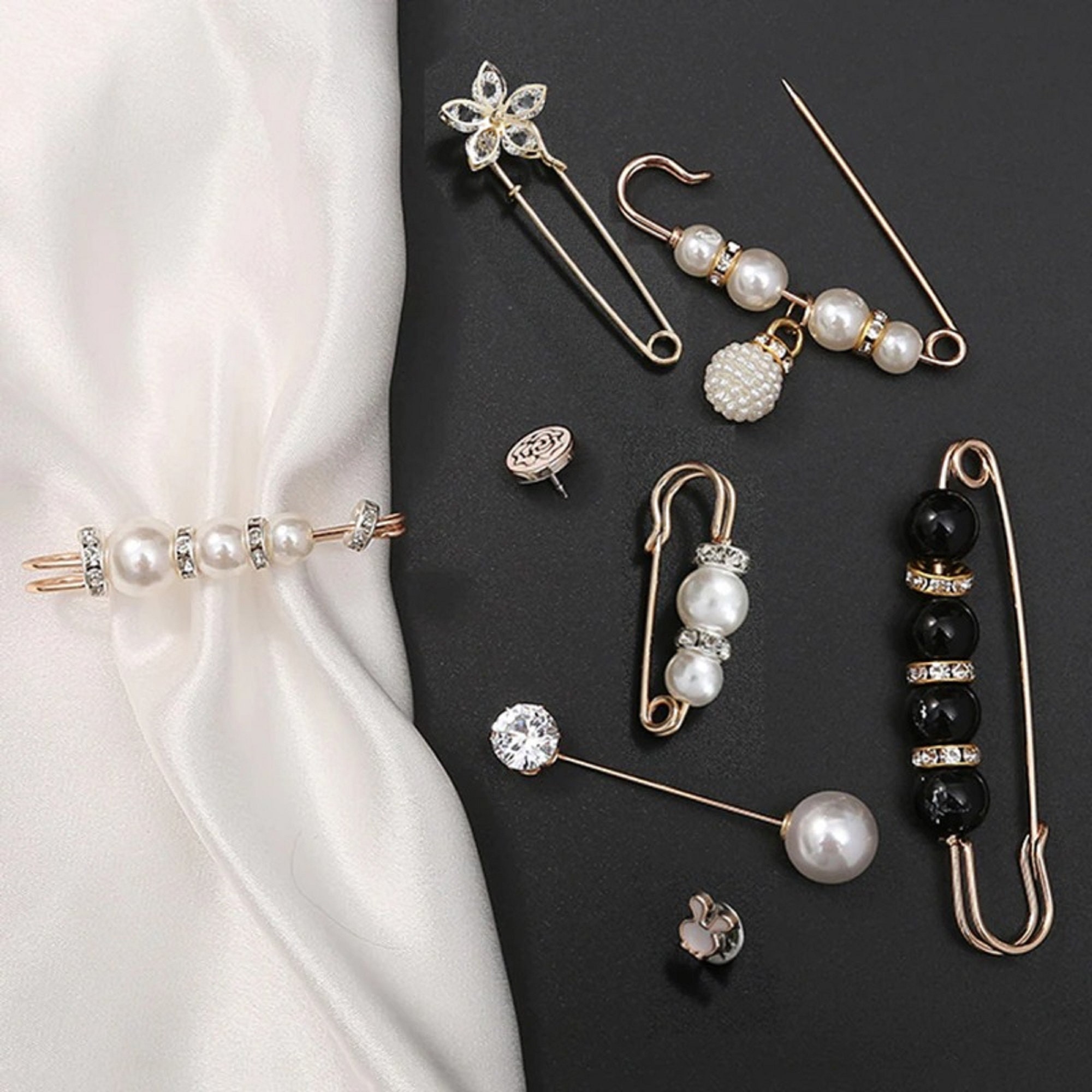 12 Pcs Pearl Brooch Pins Set Sweater Shawl Pins Faux Pearl Safety Pins for Women Girls Clothing Dresses Decoration Accessories,12 Styles 