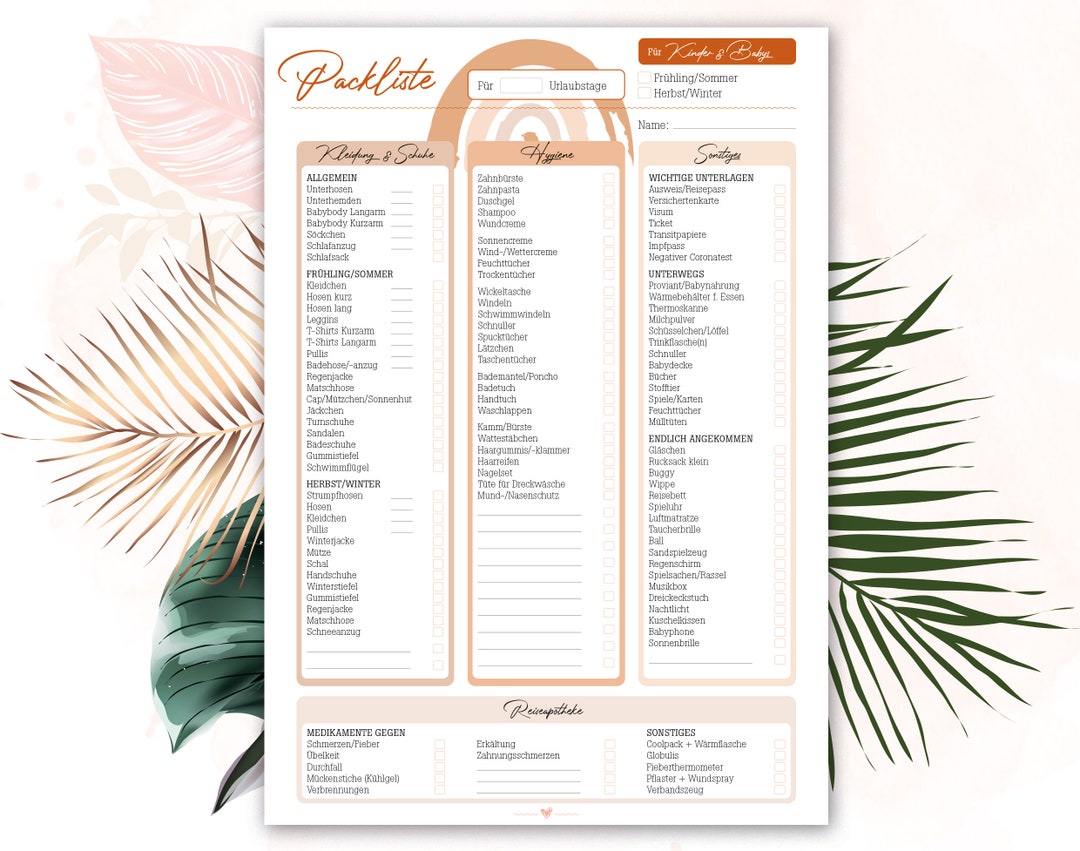 Editable & Printable Vacation Packing List for Kids & Babies: - Etsy ...