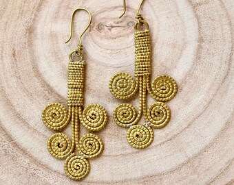 Antique Metal Earrings-Yoga Bohemian Ethnic Earrings-Handmade Earrings-Brass Dangle Earrings-Modern Brass Hoop Earrings-Boho Earrings
