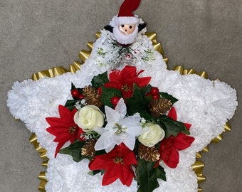 SANTA CHRISTMAS star xmas decoration funeral memorial tribute artificial flowers silk flower casket topper