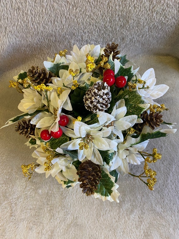 Christmas Grave Pots With Xmas Flowers Poinsettia Pine Cones Etsy UK