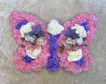 BUTTERFLY funeral memorial tribute artificial flowers silk wreath flower casket topper baby mum sister daughter ANY COLOUR