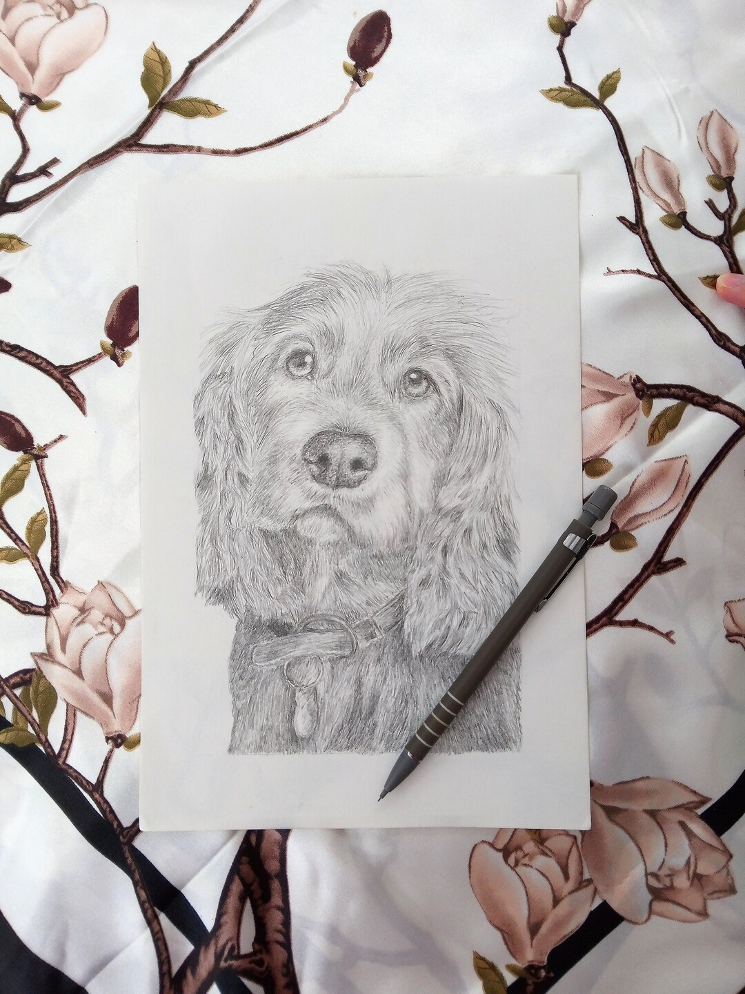 Cute Cocker Spaniel Puppy Pencil Drawing, Pet Portrait, Dog Art Print ...