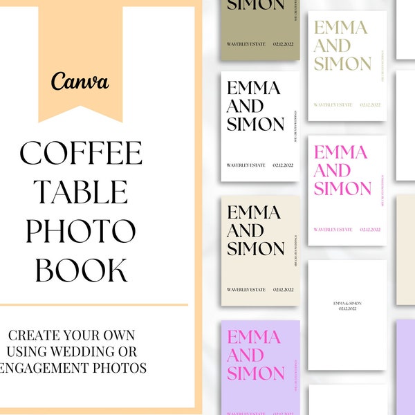 60+ Page Modern Wedding or Engagement Photo Album Coffee Table Book Template, Canva Digital Download, Printable Editable