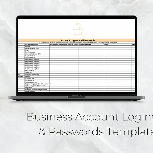 Business Account Logins & Passwords Template