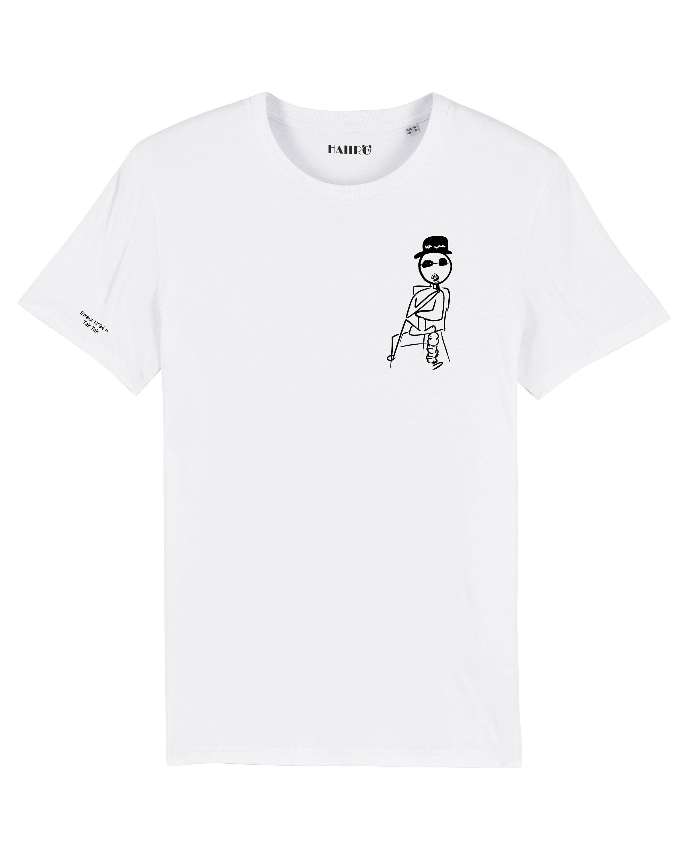 T-shirt Humour "Erreur N94: TakTak" - Design Stickman Jambe Cassée, Coton Blanc Taille M