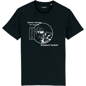 May include: Black t-shirt with a white graphic of a basketball player with the text "Akashi Seijuro N.Y. Rakuzan" and "Kuroko's Basket".