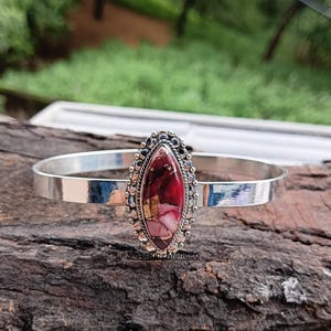 Red Rose Mohave Dahlia Turquoise Bangle, Adjustable Bangle, 925 Sterling Silver Bangle, Handmade Bangle, Red Rose Turquoise Gemstone,