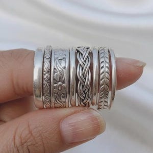 Stacking 8 Ring Set Of Silver Rings, 925 Sterling Silver, Handmade Ring, Assorted Patterns Ring, Thick & Thin Silver Ring, Christmas Gift.