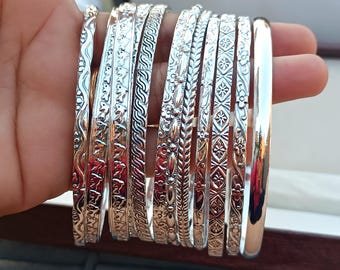 12 Set Of Bangles, 925 sterling silver, handmade bangles, 12 days bangles, Stacking Bangles, Silver Jewelry, Indian Bangles, Women Bangles