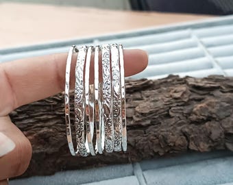 7 Set Of Bangles, 925 sterling silver, handmade bangles, 7 days bangles, Stacking Bangles, Silver Jewelry, Hammered Bangles, Women Bangles