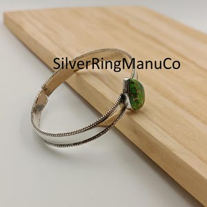 Green Copper Turquoise Bangle: Handmade 925 Sterling Silver Adjustable Bracelet, Beautiful Bangle For Love, Partner, Wife, Bestfriend, Mumma