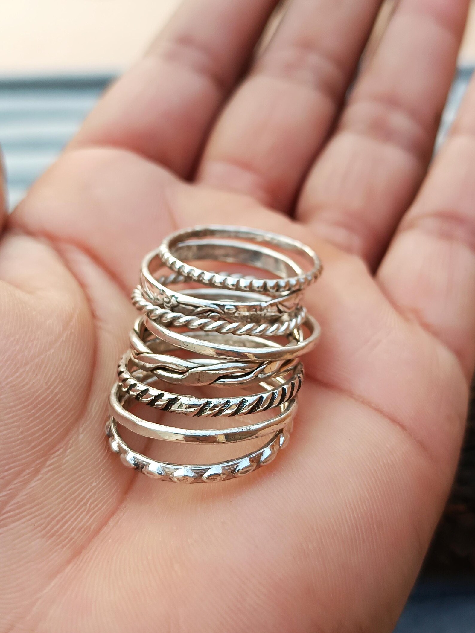 Silver Stacking Rings, 925 Sterling Silver Ring, Set of 8 Rings Silver ...