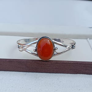 Natural Carnelian Bangle , 925 Sterling Silver Bangle , Adjustable Bangle ,Designer Silver Bangle , Handmade Bangle , Gift For Her,